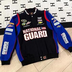 National Guard NASCAR Racing Jacket Dale Jr Team Full Embroidered Vintage Size L